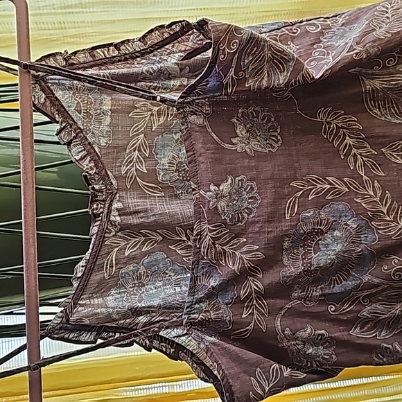 Mushroom Fall Floral Ruffled Linen Camisole by A.N.A. - Picture 5 of 10